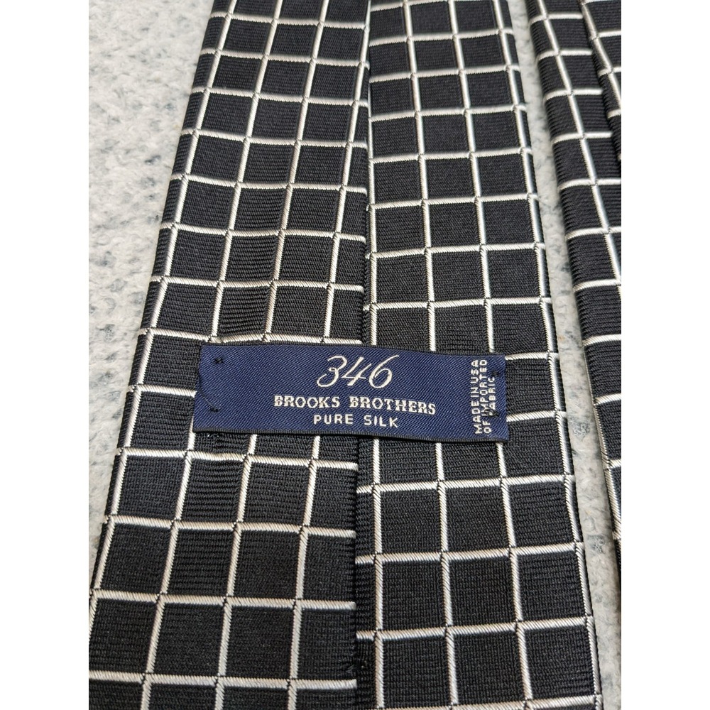 Brooks Brothers 346 Pure Silk Tie Black White Windowpane Check Geometric Grid - Picture 6 of 9